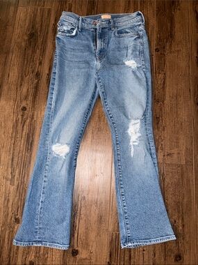MOTHER Light Blue Distressed Flare Jeans